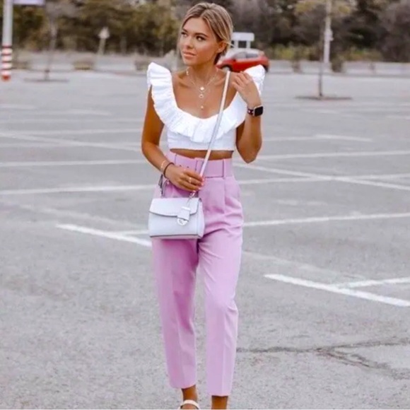 🌸2 for $40 NWT Zara Embroidered Eyelet Lace Ruffle Crop Top White Size S - Picture 3 of 17